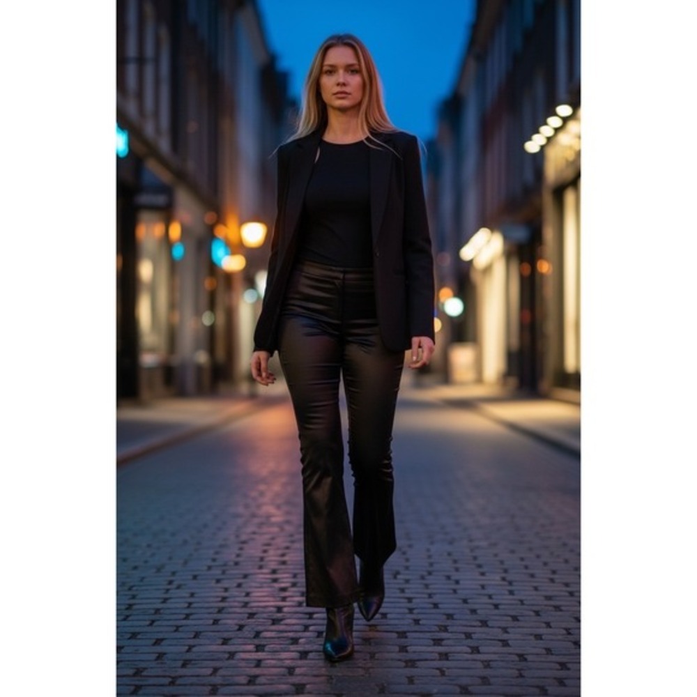 ByChoice California Flare Trousers Women‎ 26 Black Good High Shine Vintage 90s